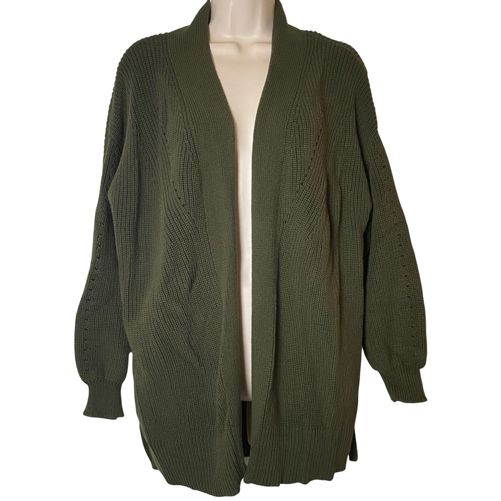 Universal Thread Women's Cardigan Sweater Large Olive Green Cotton Open Front